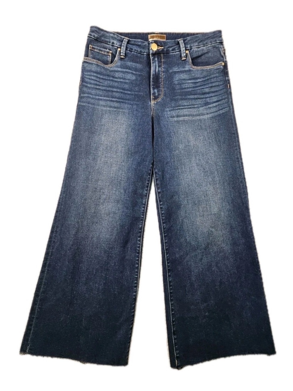 KUT From The Kloth Meg Fab AB Wide Leg Jeans Sz 10 Dark Wash High Rise Raw Hem